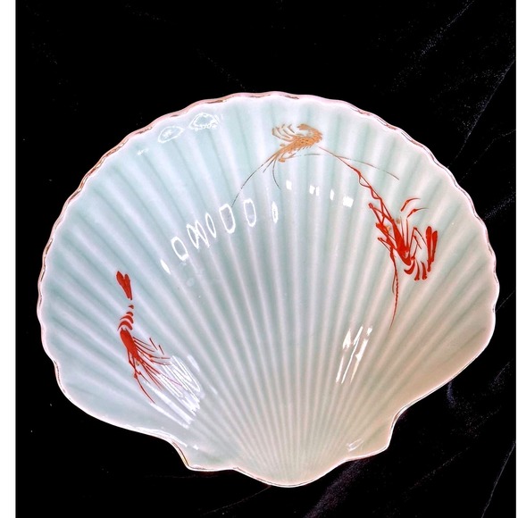 Other - Vintage Japanese Shell Bowl Home Decor 7" Excellent Scalloped Shrimp Coastal